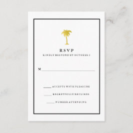 Cartão RSVP Árvore de Palma Negra e Dourada | Glam Wedding RSV