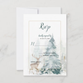 Cartão RSVP Árvore de Pinheiro de Inverno com Cervo Respondend