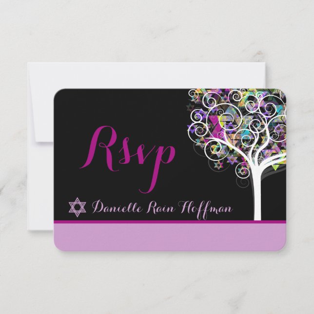Cartão RSVP Árvore PixDezines da vida Bat Mitzvah/fundo diy (Frente)