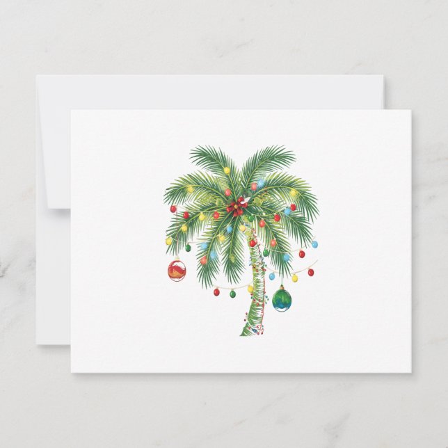 Cartão RSVP Árvore tropical de palma de Natal com luzes e orna (Frente)