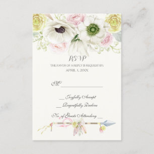 Cartão RSVP Árvores de Aquarela Penas Floral Boho Tribal