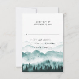 Cartão RSVP Árvores de pinheiro da montanha em aquarela rústic