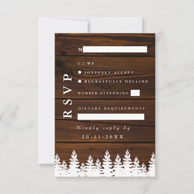 Cartão RSVP Árvores de Pinheiros de Madeira Rústica Queda Casa (Frente)