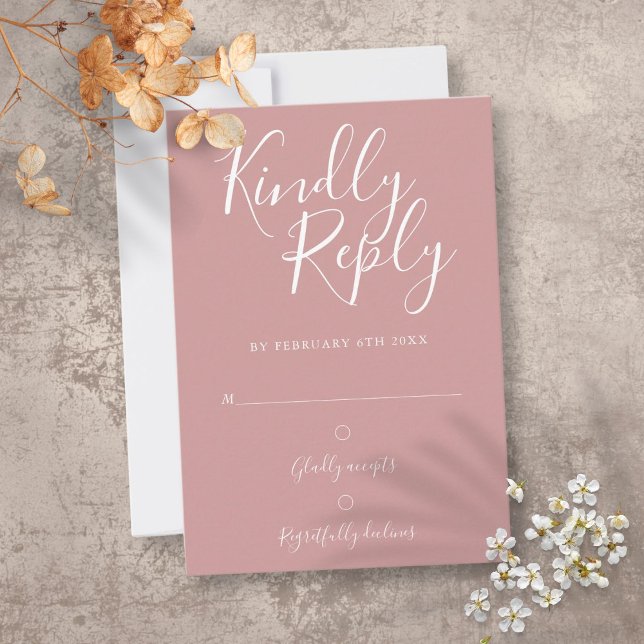 Cartão RSVP Assinatura Rosa Empoeirada Simples Moderna (Dusty Rose Signature Script Simple Modern RSVP Card)