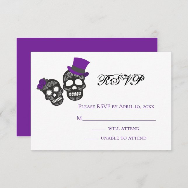 Cartão RSVP Até que a morte nos faça parte | Casamento Roxo (Frente/Verso)