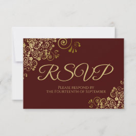 Cartão RSVP Auburn Brown com Casamento Dourado Elegante