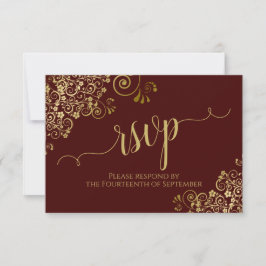Cartão RSVP Auburn Brown e Casamento Dourado de Caligrafia
