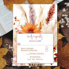 Cartão RSVP Autumn Boho Floral Wedding | Branco