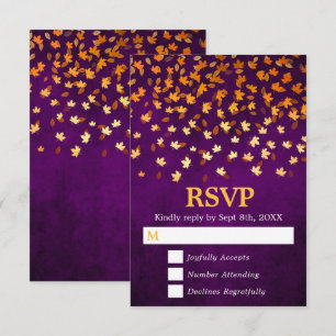 Cartão RSVP Autumn Deixa Casamento de Grunge Dourado e Roxo