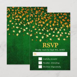 Cartão RSVP Autumn Deixa Casamento Grunge Dourado e Verde