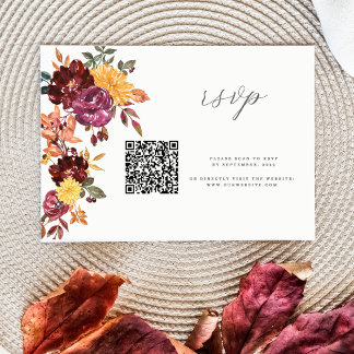 Cartão RSVP Autumn Floral BoId Watercolor casamento QR