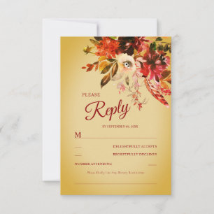 Cartão RSVP Autumn Floral Dourada Wash Watercolor