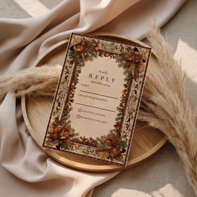 Cartão RSVP Autumn Oak Leaf Wedding (Criador carregado)