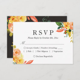 Cartão RSVP Autumn Peach Watercolor Casamento outono Floral RS