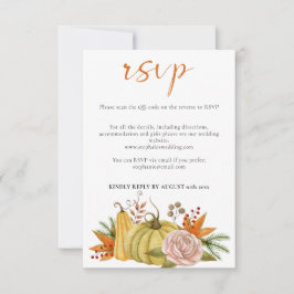 Cartão RSVP Autumn Pumpkin Floral Wedding Código QR