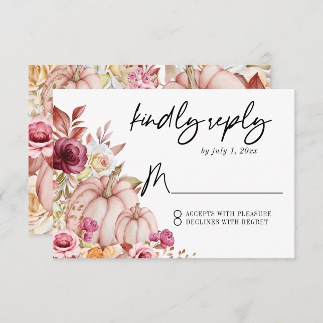 Cartão RSVP Autumn Pumpkin Wedding (Frente/Verso)