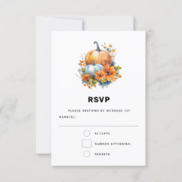 Cartão RSVP Autumn Pumpkins com Flores e Casamento Foliar