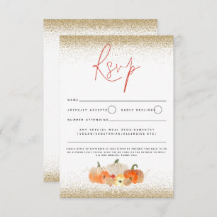 Cartão RSVP Autumn Pumpkins Floral Glitter Fall Script QR Code