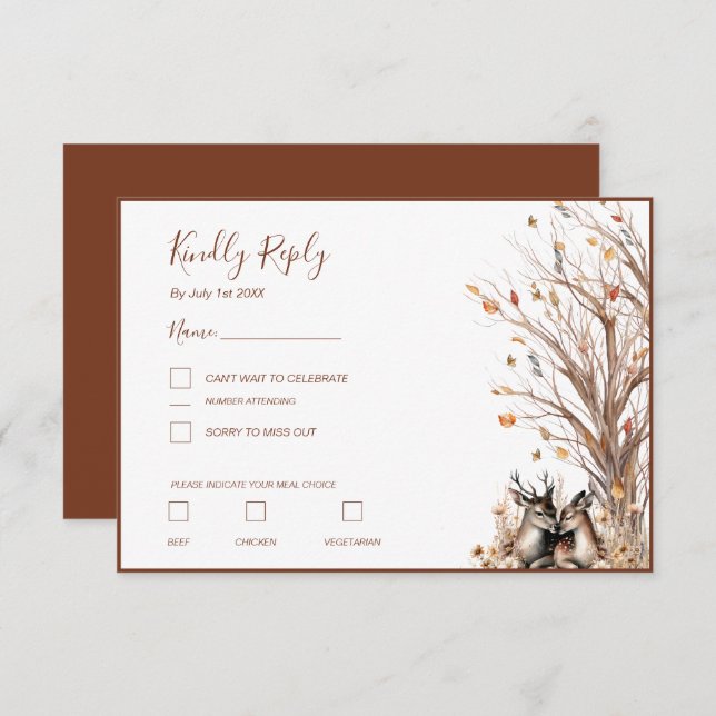 Cartão RSVP Autumn Rustic Deer Wedding Collection (Frente/Verso)
