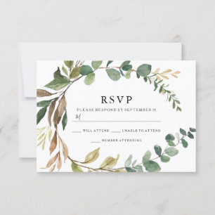 Cartão RSVP Autumn Rustic Leaf Wreath Modern Weds