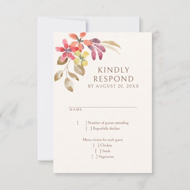Cartão RSVP Autumn Tropical Floral Abstrato Wedding (Frente)