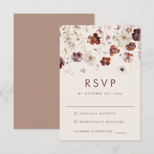Cartão RSVP Autumn Wildflower Meadow Wedding (Frente/Verso)