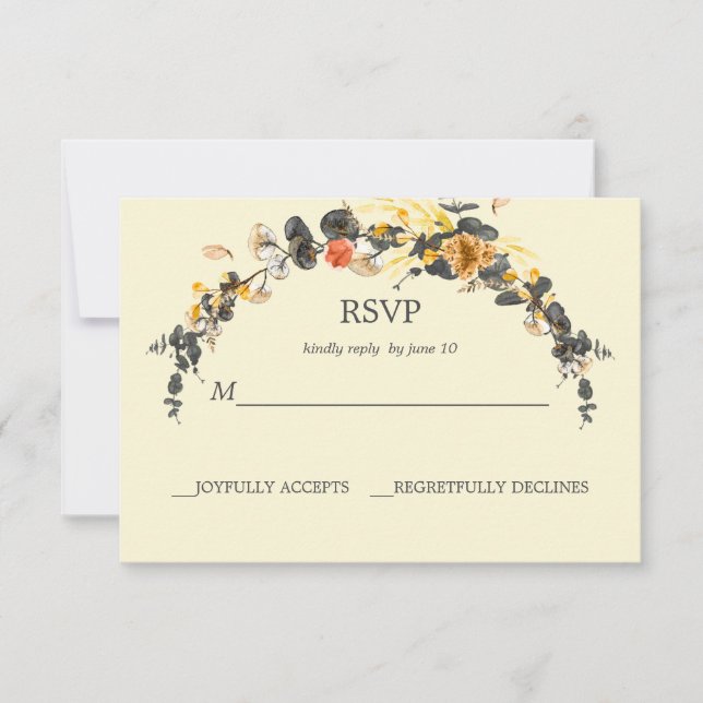 Cartão RSVP Autumn Wreath | VP de Casamento Moderno (Frente)