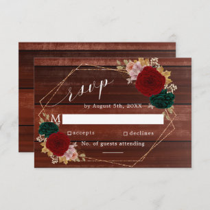 Cartão RSVP Autumunda Wooden Emerald Greeny Floral