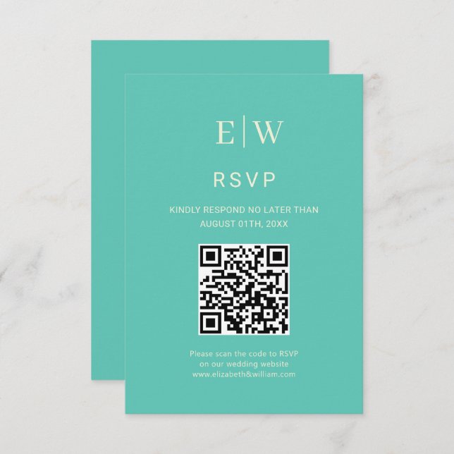 Cartão RSVP Awe Aquático Simples Elegante com Casamento Monogr (Frente/Verso)