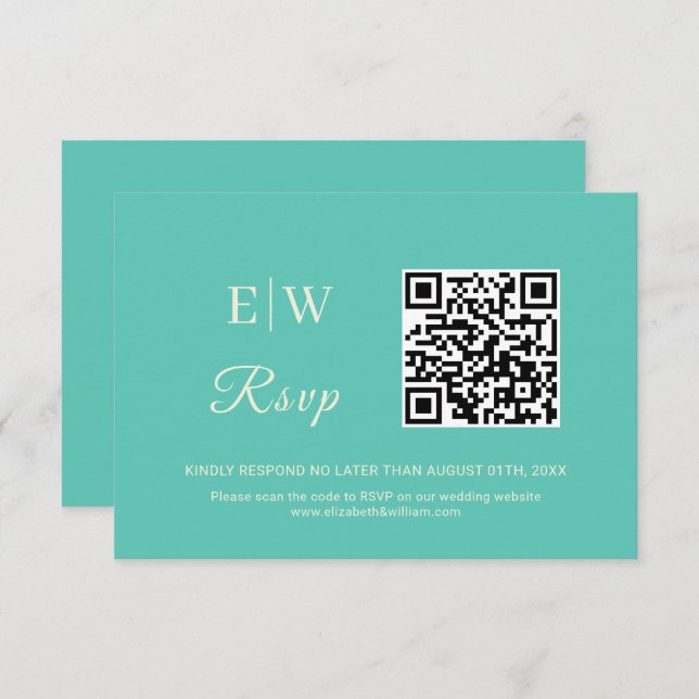 Cartão RSVP Awe Aquático Simples Elegante com Casamento Monogr (Frente/Verso)