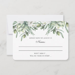 Cartão RSVP Azeitona verde deixa rsvp. Casamento de verão ital