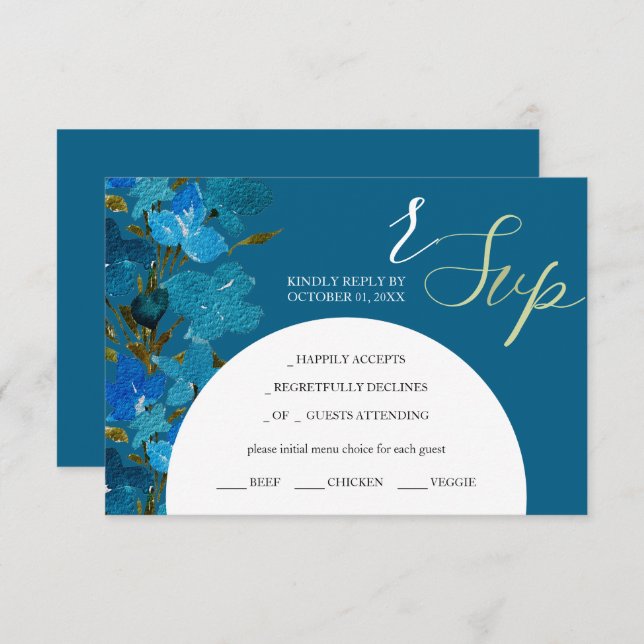 Cartão RSVP Azul-artístico Cores-d-água flores selvagens (Frente/Verso)