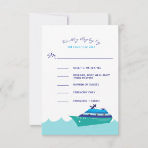 Cartão RSVP Azul-azul-navio de cruzeiro de casamento