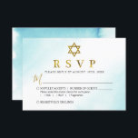 Cartão RSVP Azul Bat Mitzvah Dourado Pastel<br><div class="desc">Cartão RSVP Azul Bat Mitzvah Dourado Pastel</div>