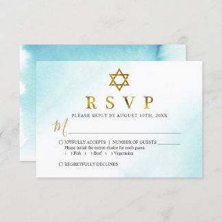 Cartão RSVP Azul Bat Mitzvah Dourado Pastel