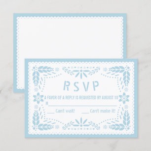 Cartão RSVP Azul-bebê e papel branco picado chá-bebê