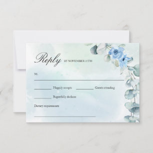Cartão RSVP Azul-claro-russo, verde-azul Eucalyptus Wreath