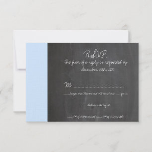 Cartão RSVP Azul de Casamento Chalkboard