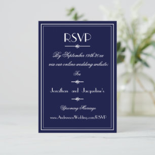 Cartão RSVP Azul de Marinho de Casamento Simples