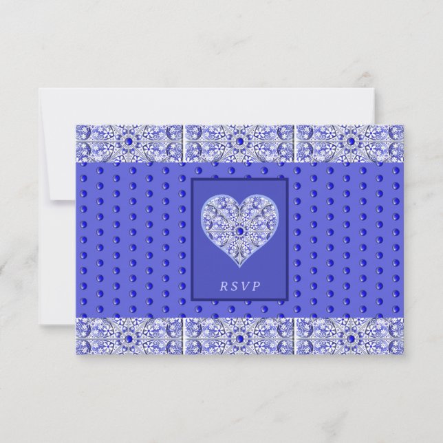 Cartão RSVP Azul de rendas cerâmicas de Grécia (Frente)