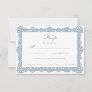 Cartão RSVP Azul Desbotado Elegante Vintage Renda Vitoriana Ca