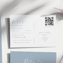 Cartão RSVP Azul Dusty com Casamento de Código QR