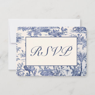 Cartão RSVP Azul e Branco Toile