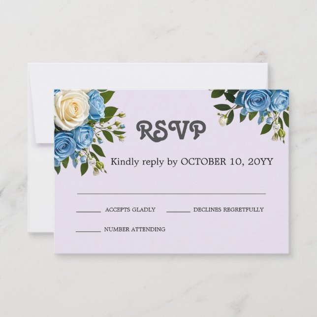 Cartão RSVP Azul empoeirado personalizado e farinha de marfim (Frente)