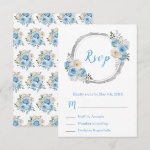 Cartão RSVP Azul Empoeirado Prata Flores Elegantes Doze Anos