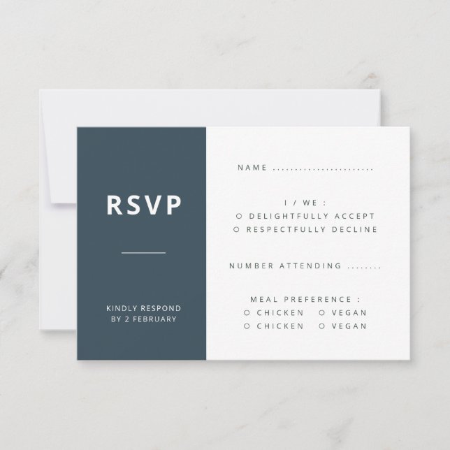 Cartão RSVP Azul-escuro | Casamento minimalista escandinavo (Frente)