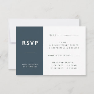 Cartão RSVP Azul-escuro Casamento minimalista escandinavo