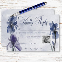 Azul Iris Flores Azul Moderno Código QR de Casamen