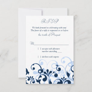 Cartão RSVP Azul Marinho Azul Claro Branco Floral Abstrato RSV