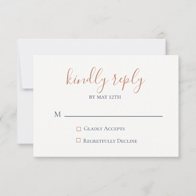 Cartão RSVP Azul Marinho Cobre Marmoreado (Frente)